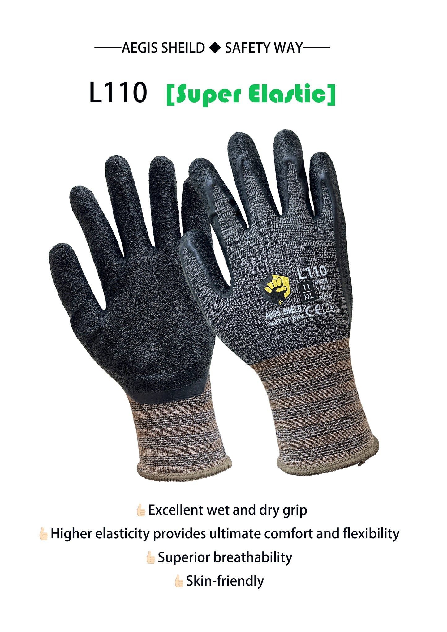 L-110 Work Gloves Crinkle Latex Coated Safety General Purpose Garden