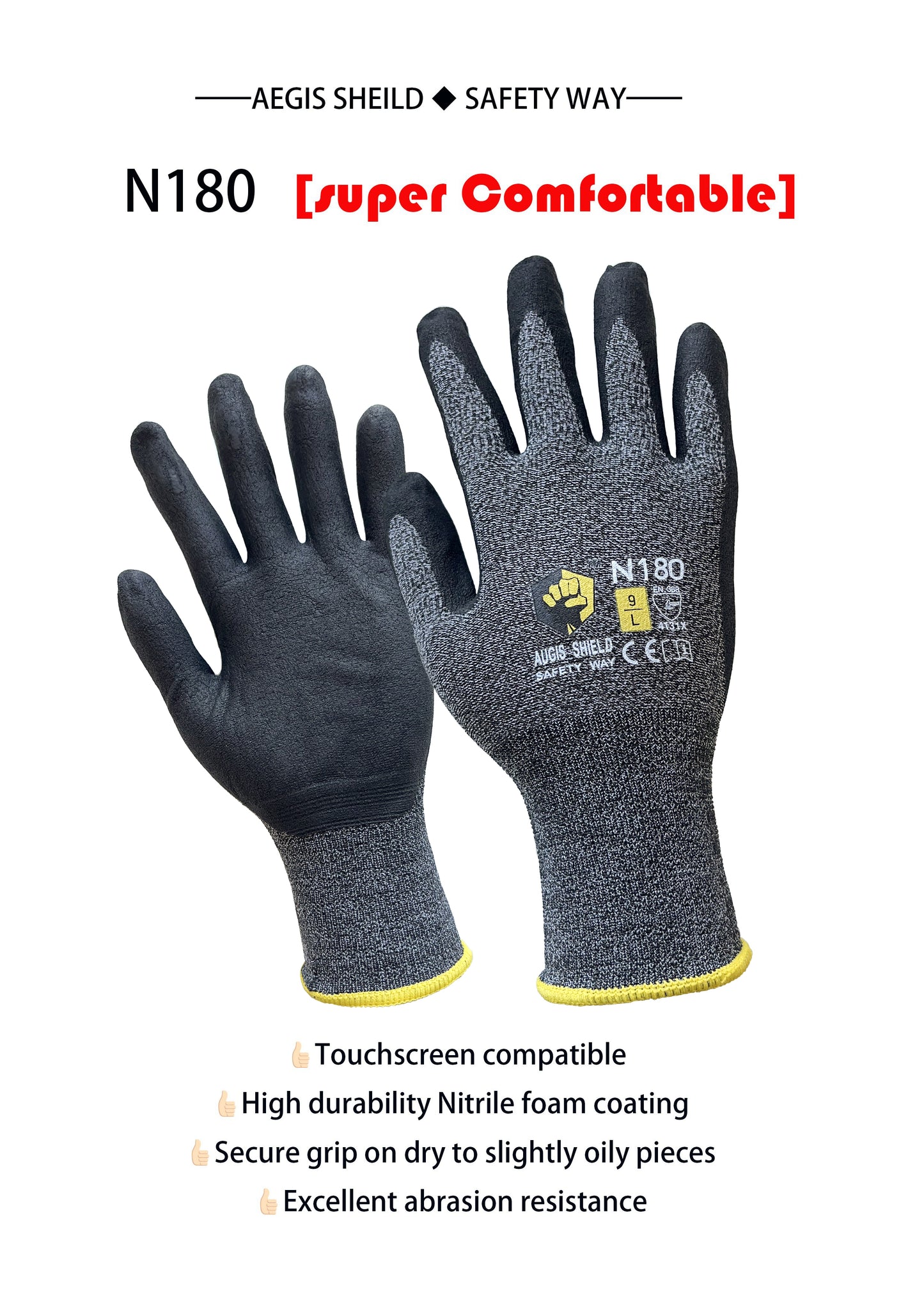 N-180 Micro-foam Nitrile Coated Work Gloves General Purpose Garden Hand Protection