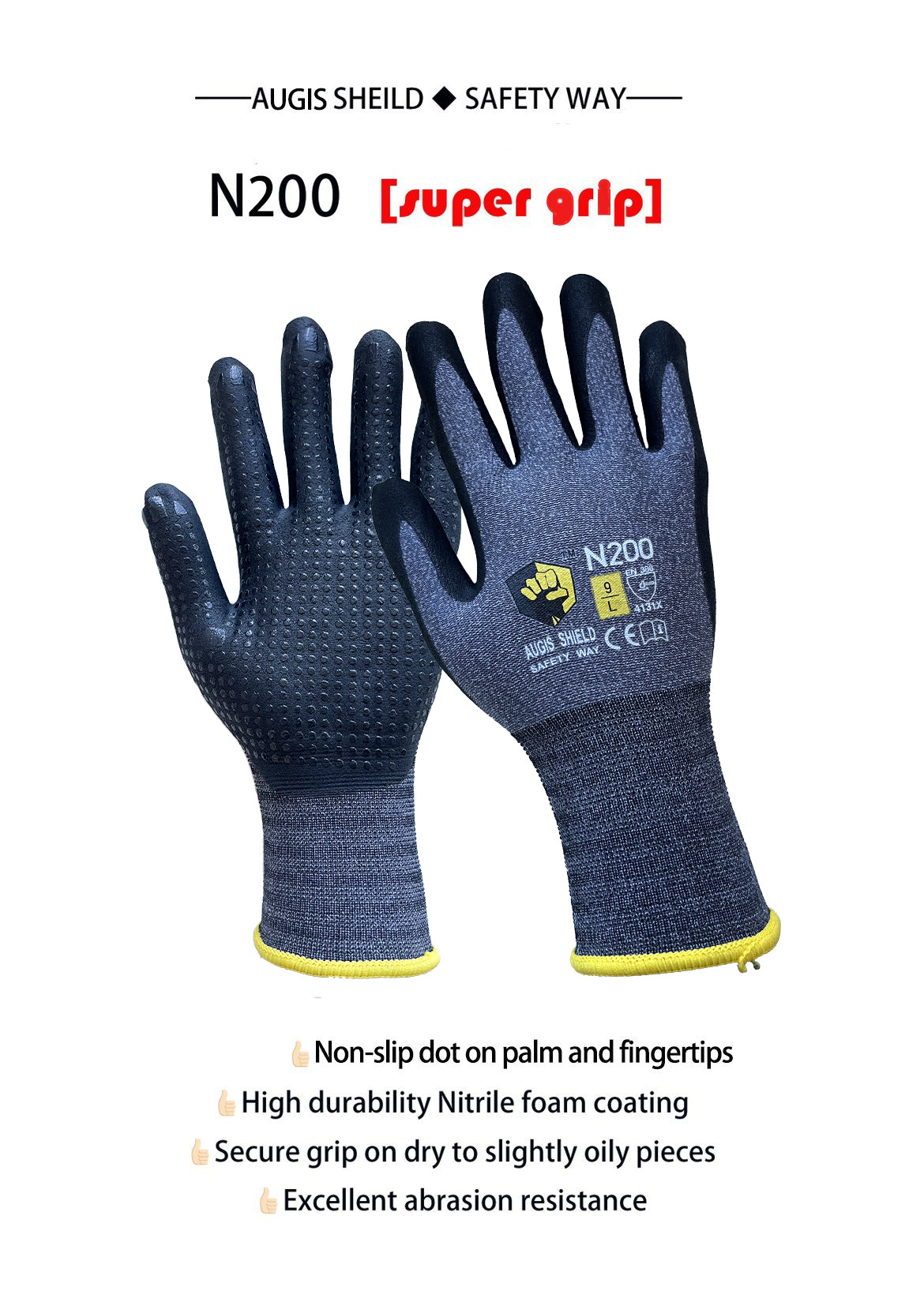 N-200 Work Gloves Nitrile Foam Micro Dot Coated Safety General Purpose Hand Protection