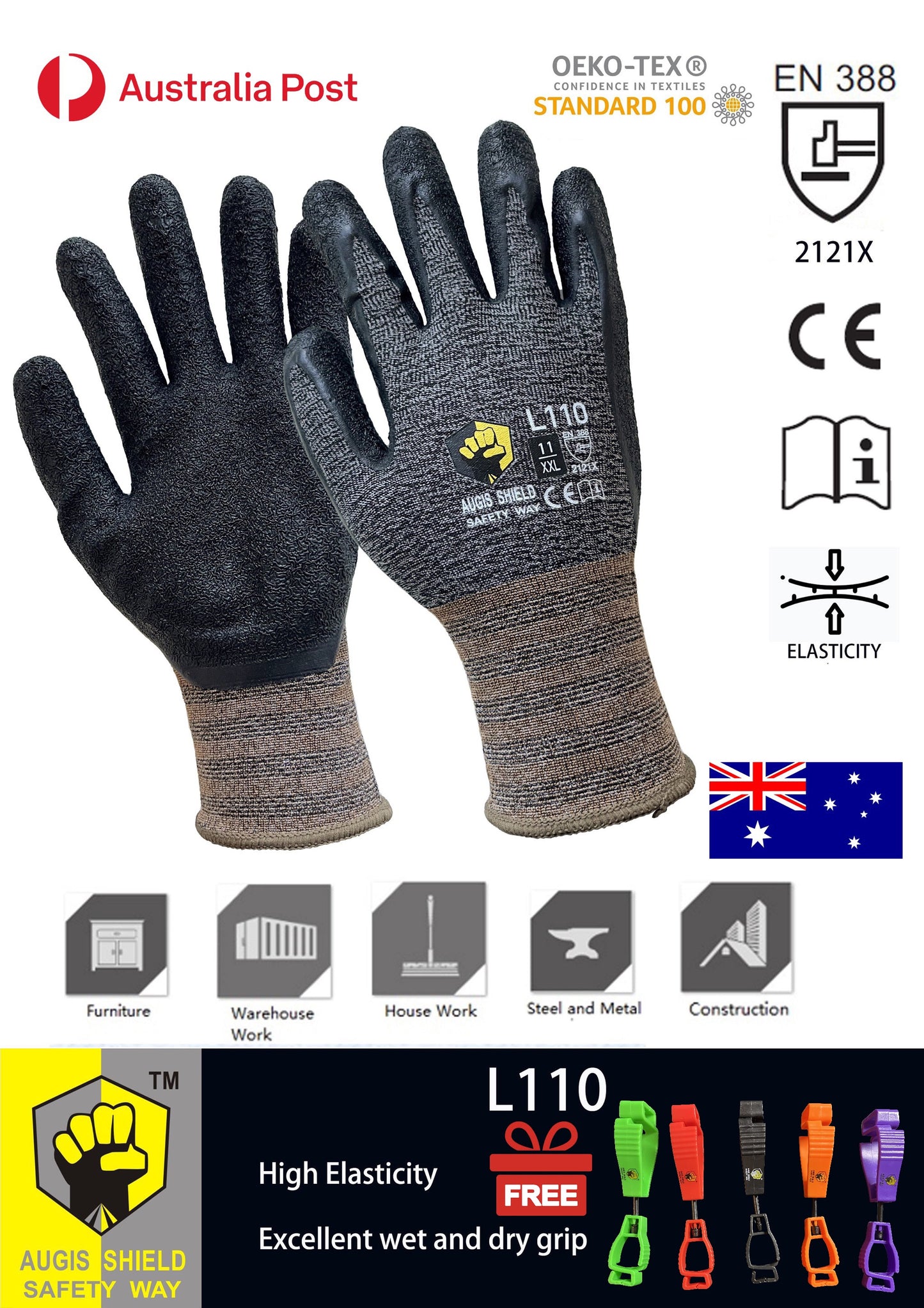 L-110 Work Gloves Crinkle Latex Coated Safety General Purpose Garden