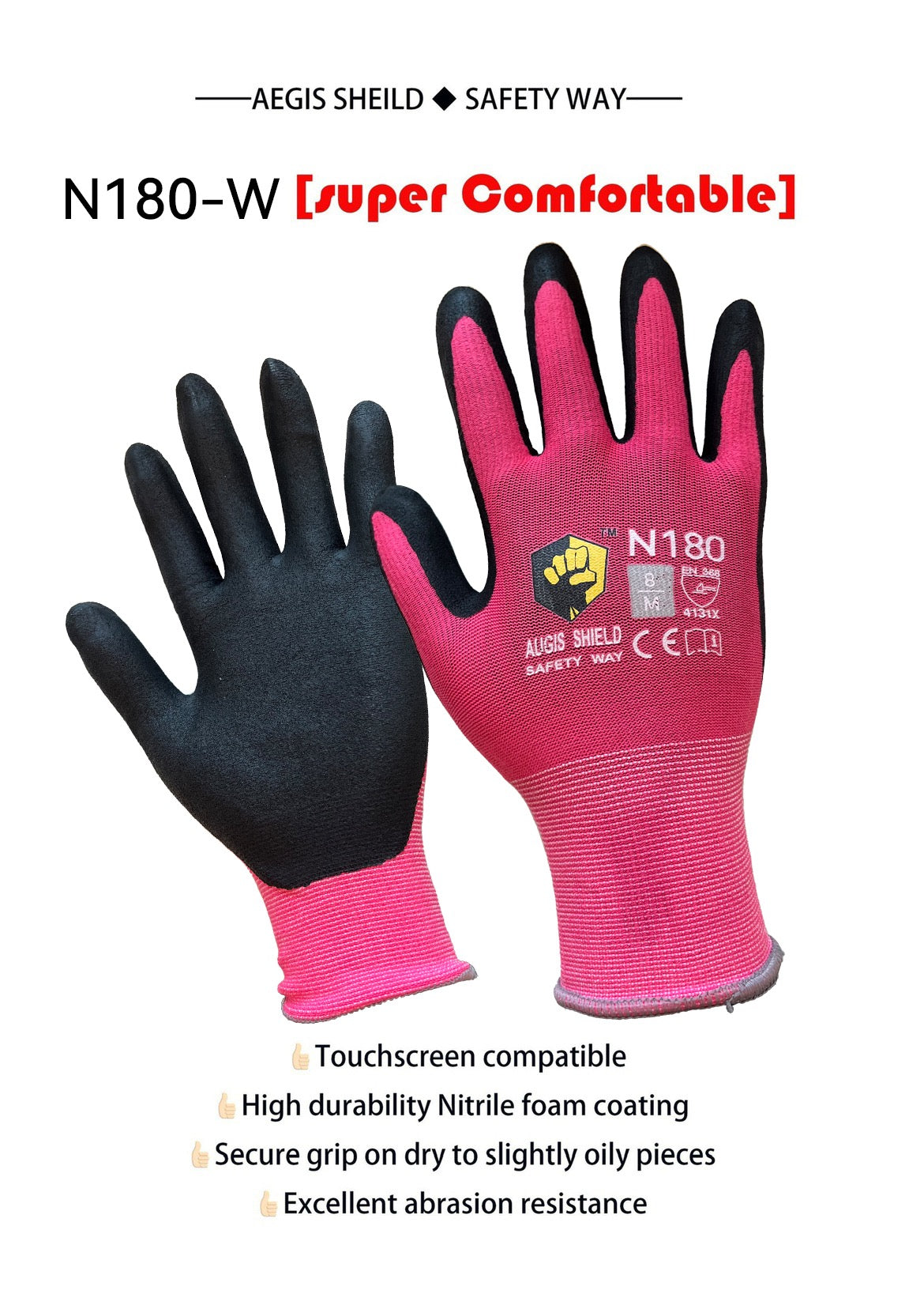 N-180W Micro-foam Nitrile Coated Work Gloves specifically designed for women in industry