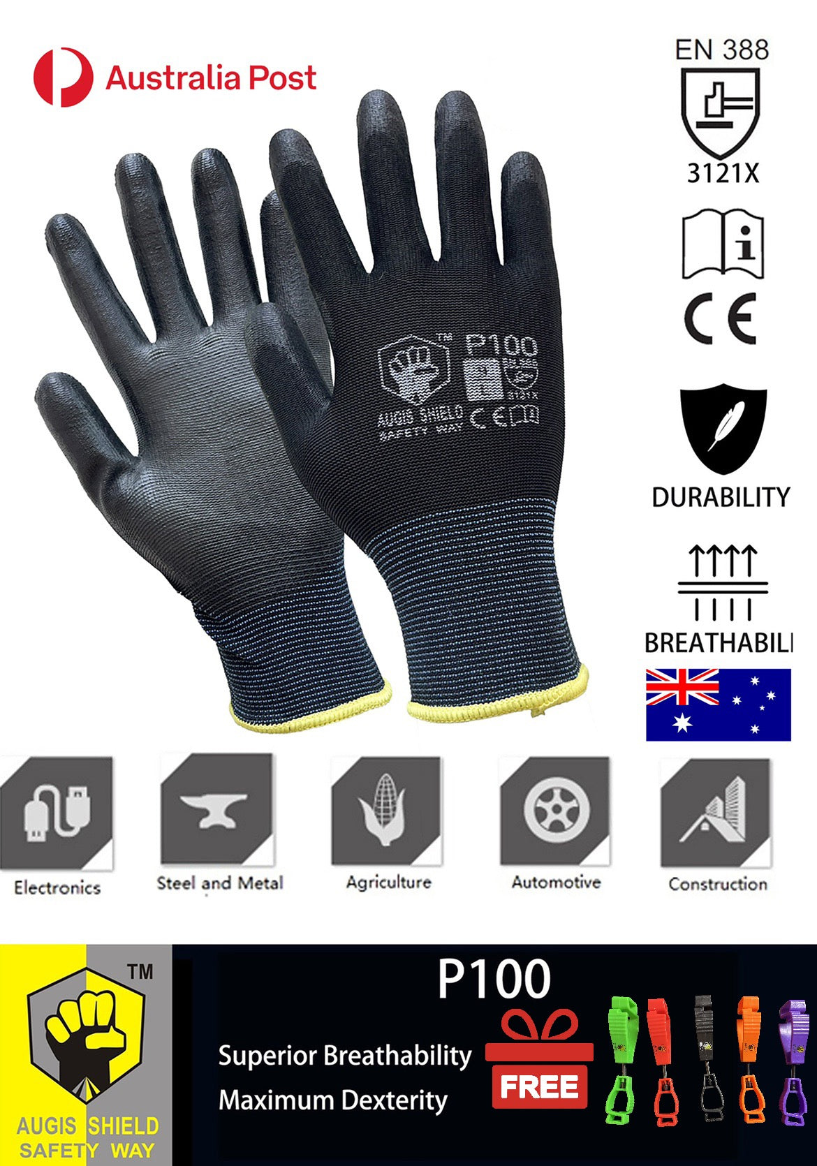 P-100 PU Coated Work Safety Gloves General Purpose Mechanic Hand