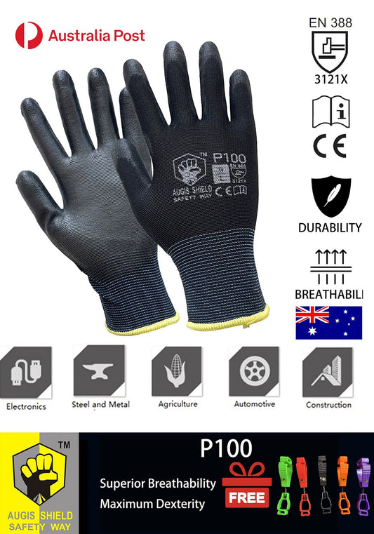 P-100 PU Coated Work Safety Gloves General Purpose Mechanic Hand Protection 12 24 PAIRS