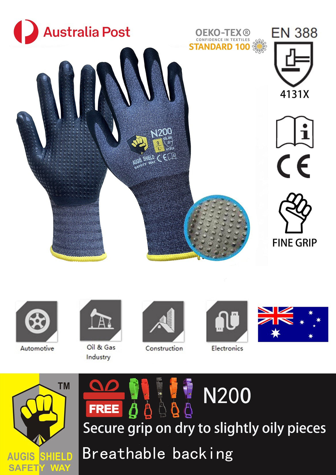 N-200 Work Gloves Nitrile Foam Micro Dot Coated Safety General Purpose Hand Protection