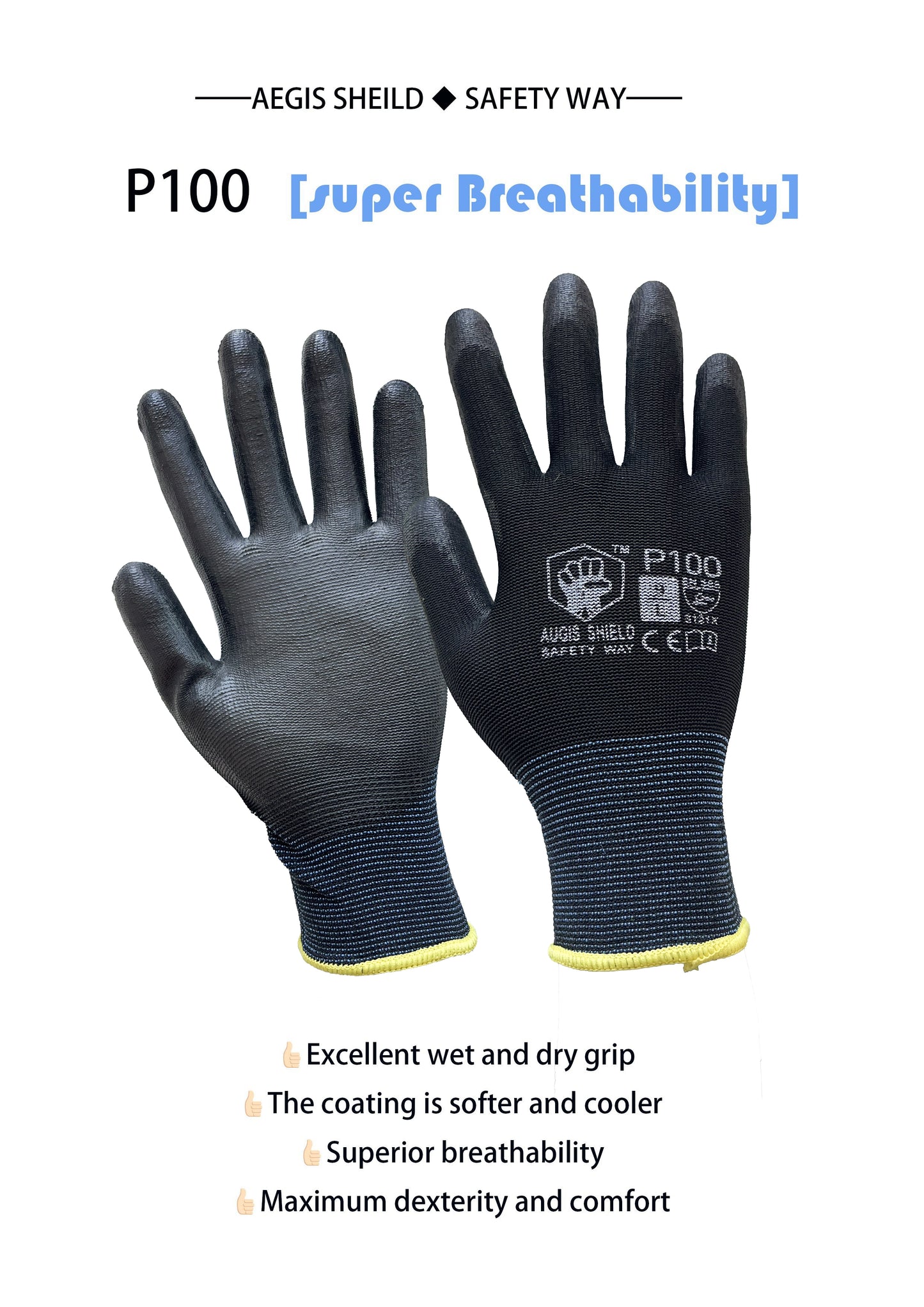 P-100 PU Coated Work Safety Gloves General Purpose Mechanic Hand Protection 12 24 PAIRS